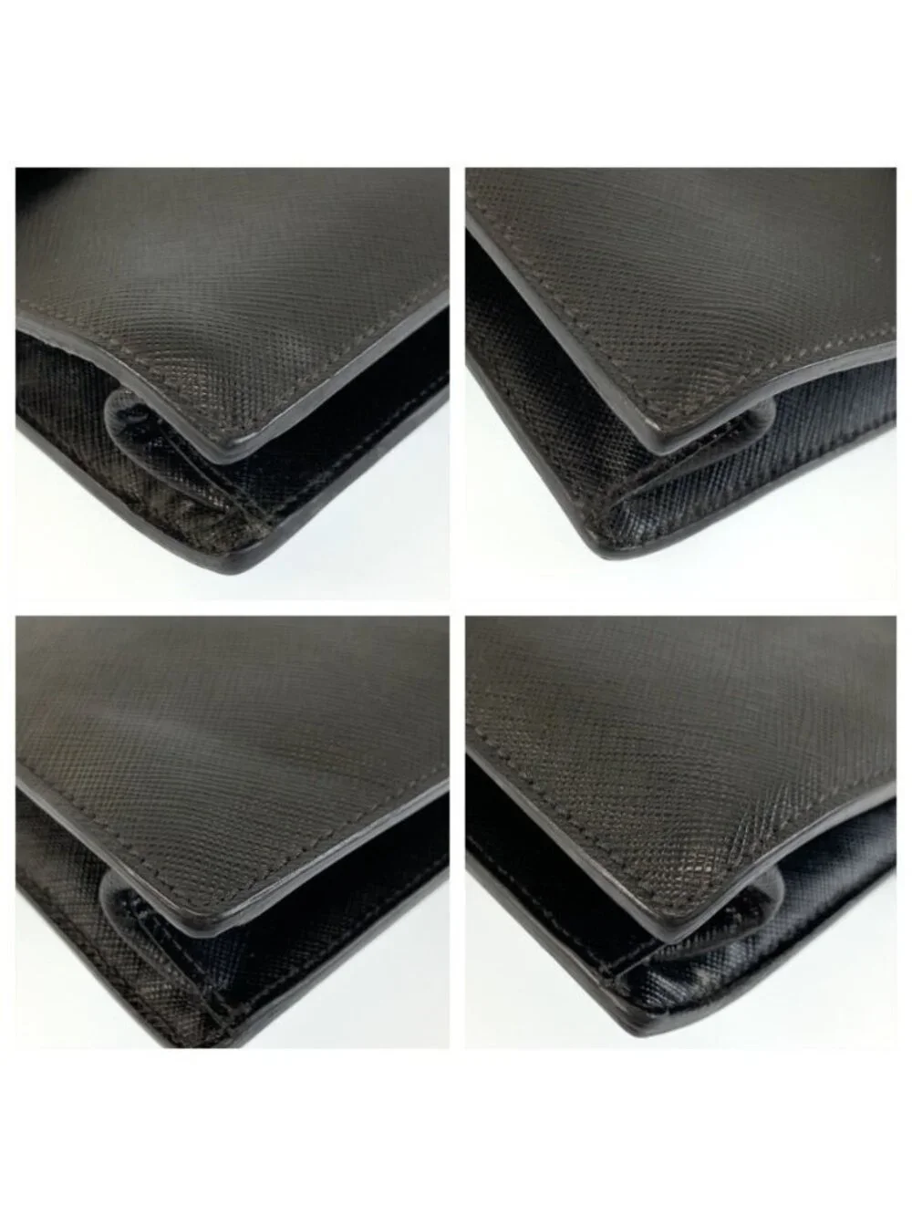Prada Saffiano Black Silver Leather Clutch